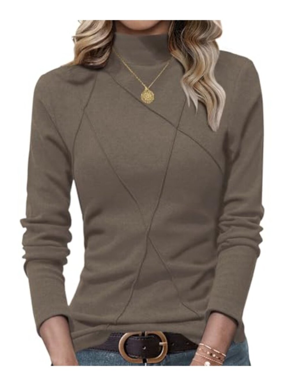 Long Sleeve Mock Turtleneck Tunic Top for Women Fitted Pullover
